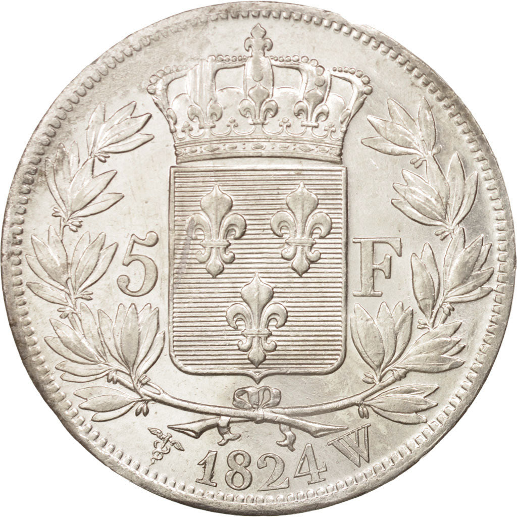 Coin, France, Louis XVIII, Louis XVIII, 5 Francs, 1824, Lille, AU(55-58)