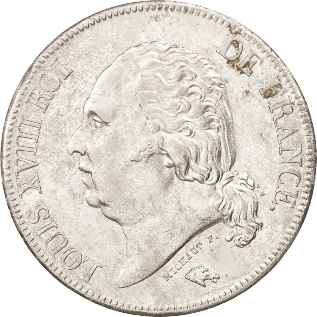 Frankreich, Louis XVIII, 5 Francs, 1824, Paris, AU(50-53), Silber, KM:711.1