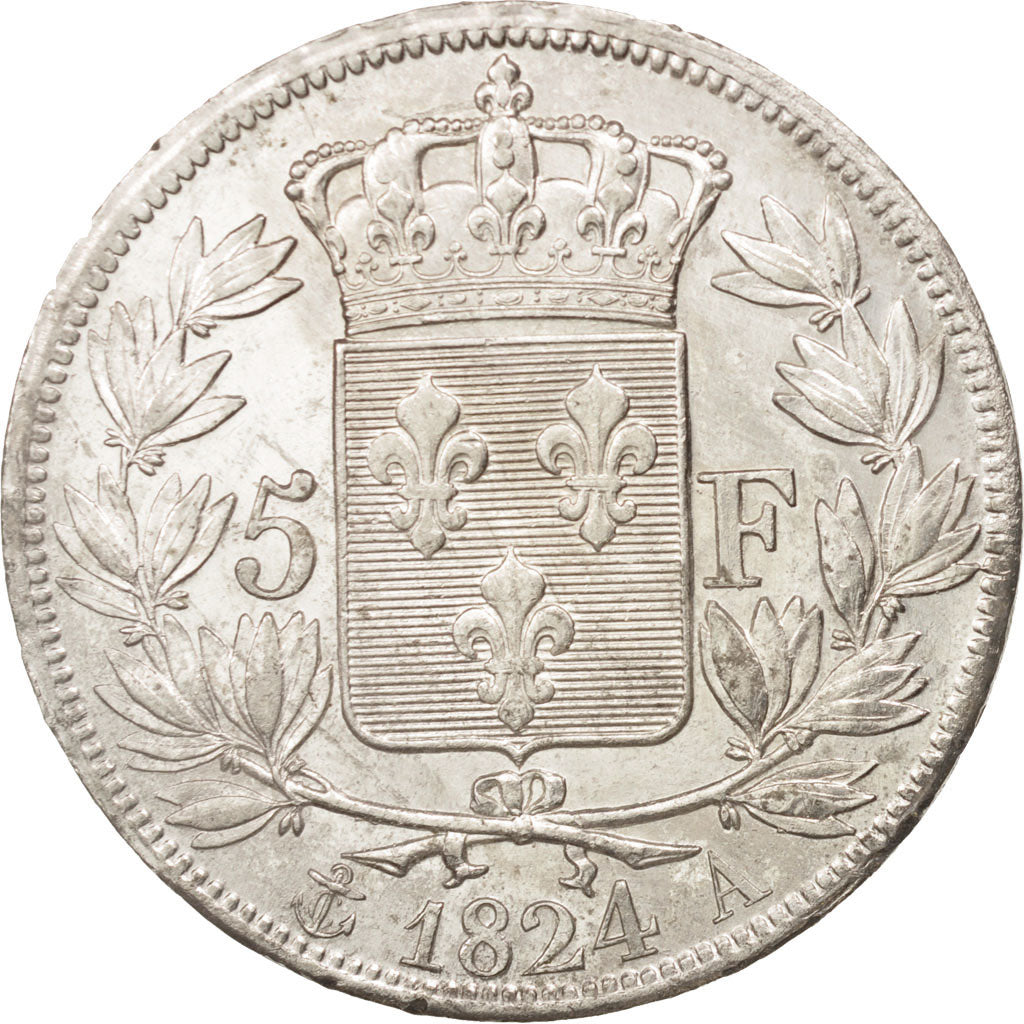 Frankreich, Louis XVIII, 5 Francs, 1824, Paris, AU(50-53), Silber, KM:711.1