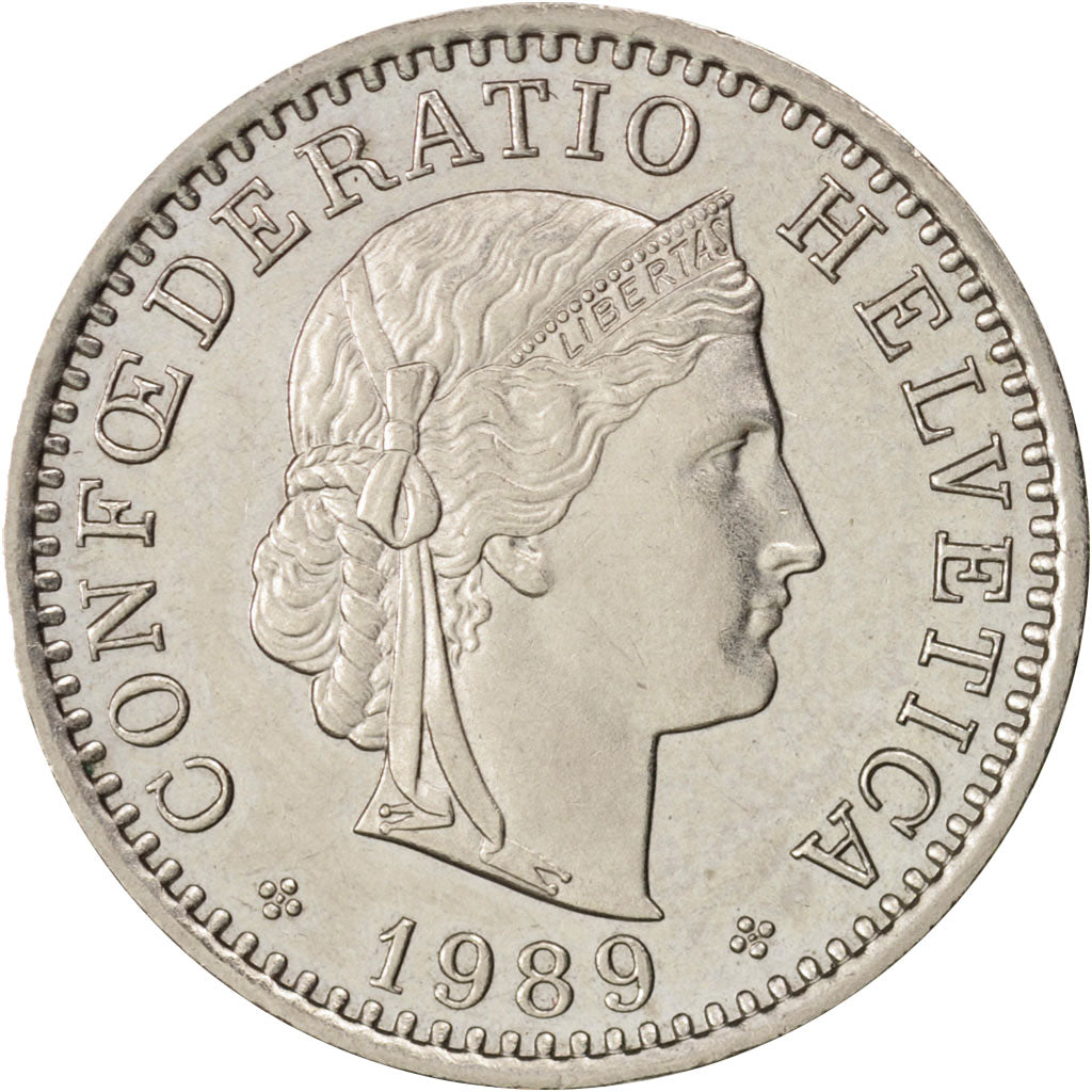 Coin, Switzerland, 20 Rappen, 1989, Bern, MS(63), Copper-nickel, KM:29a