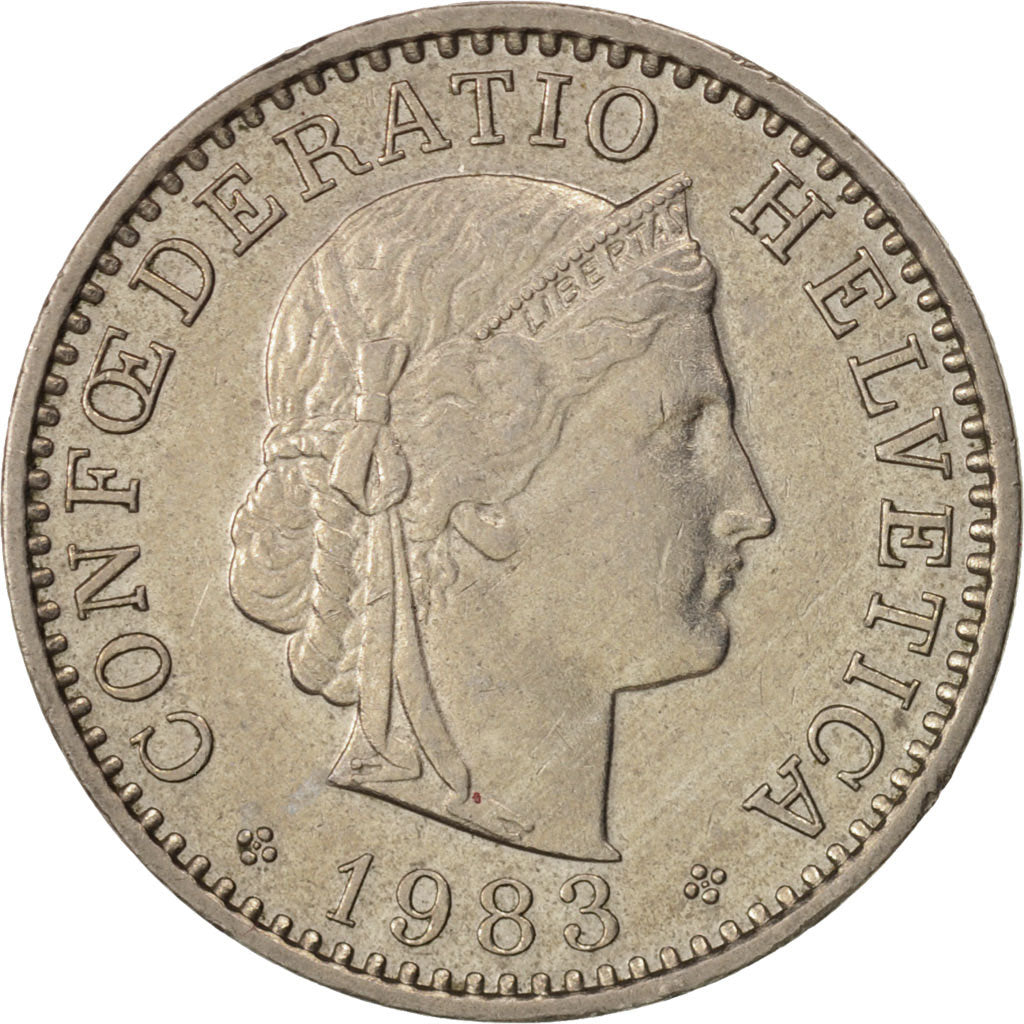 Switzerland, 20 Rappen, 1983, Bern, AU(55-58), Copper-nickel, KM:29a
