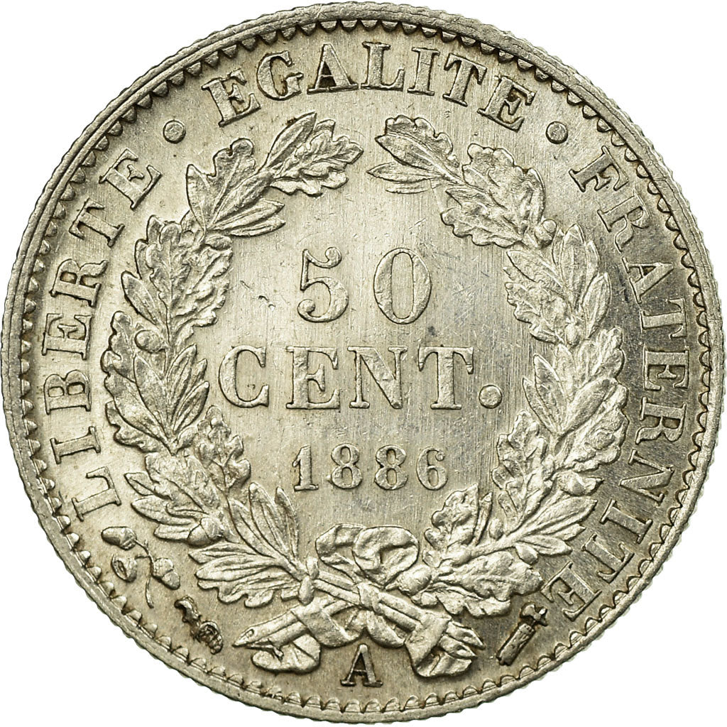 Coin, France, Cérès, 50 Centimes, 1886, Paris, AU(55-58), Silver, KM:834.1