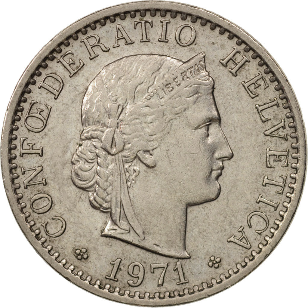 Münze, Schweiz, 20 Rappen, 1971, Bern, VZ, Copper-nickel, KM:29a