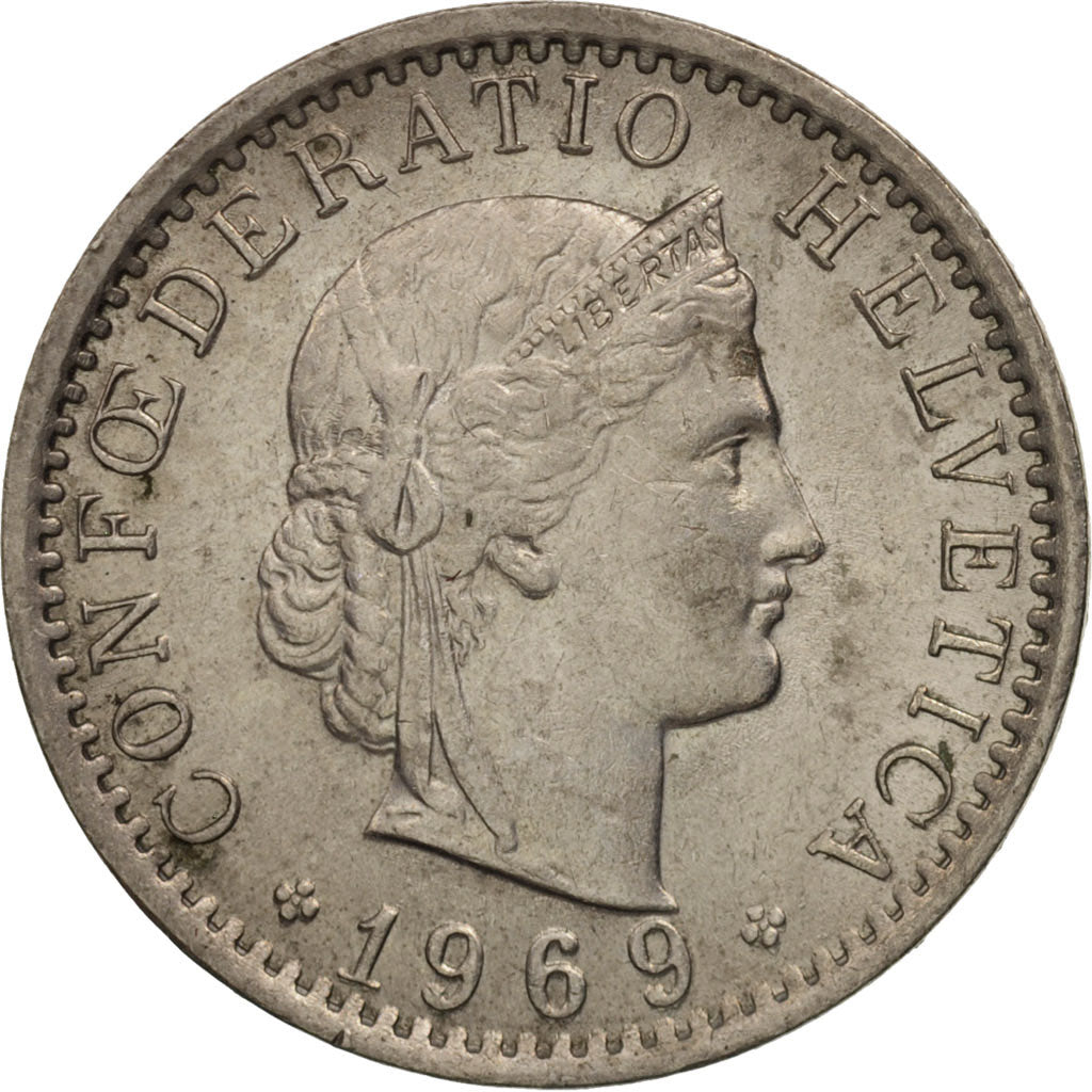 Münze, Schweiz, 20 Rappen, 1969, Bern, VZ, Copper-nickel, KM:29a