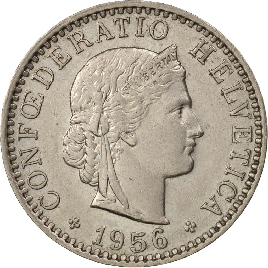 Moneta, Szwajcaria, 20 Rappen, 1956, Bern, MS(63), Miedź-Nikiel, KM:29a