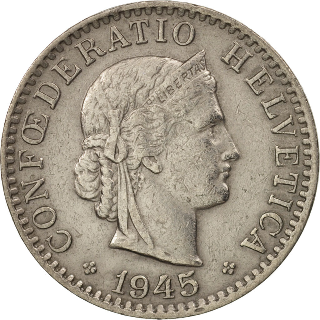 Moneta, Svizzera, 20 Rappen, 1945, Bern, BB, Rame-nichel, KM:29a