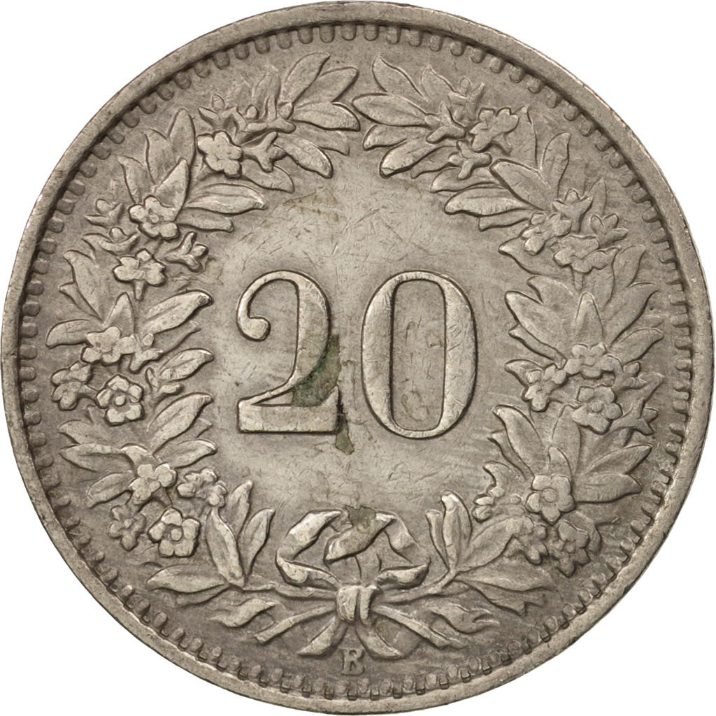 Moneta, Svizzera, 20 Rappen, 1945, Bern, BB, Rame-nichel, KM:29a