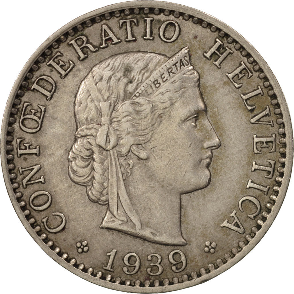 Münze, Schweiz, 20 Rappen, 1939, Bern, SS+, Copper-nickel, KM:29a