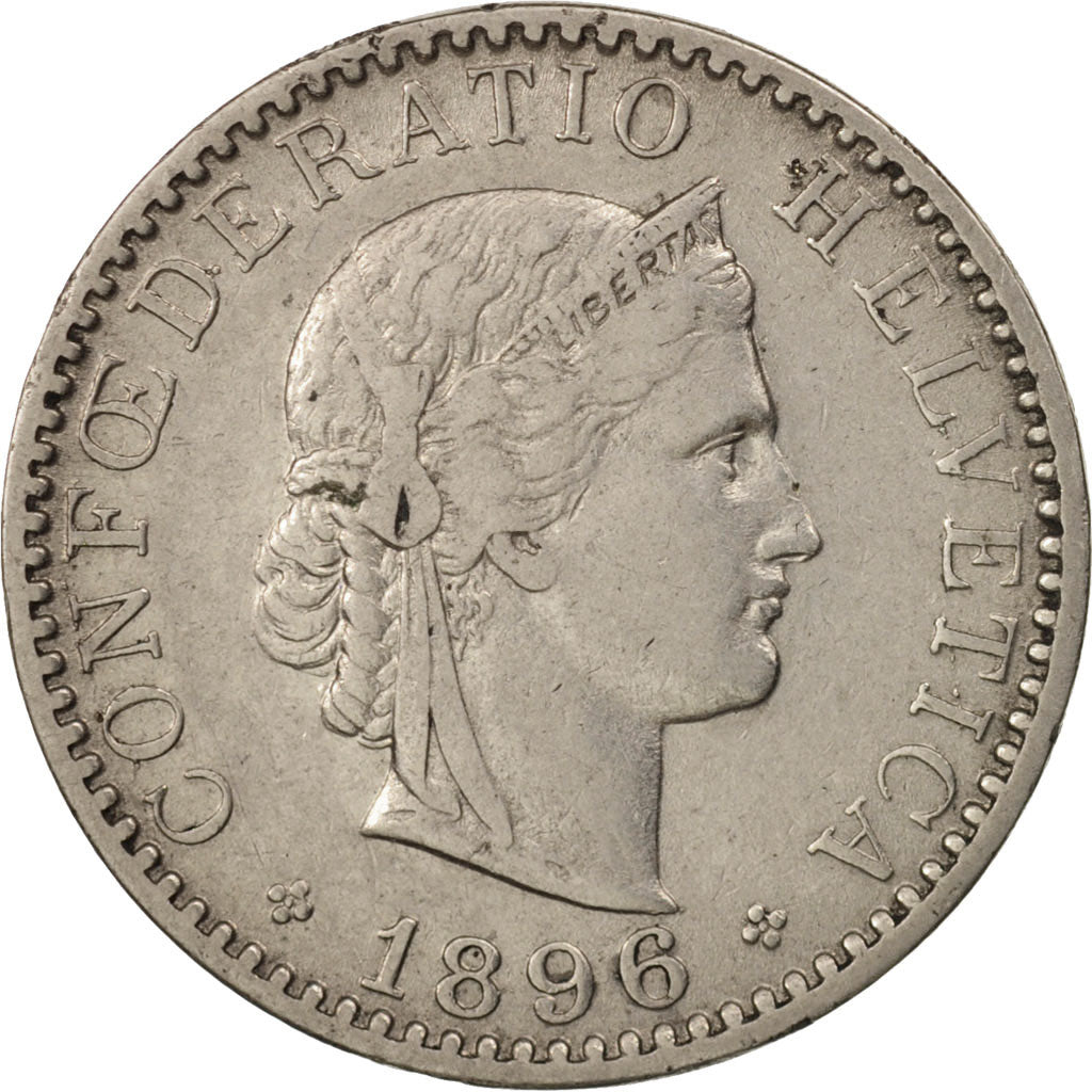 Switzerland, 20 Rappen, 1896, Bern, EF(40-45), Nickel, KM:29
