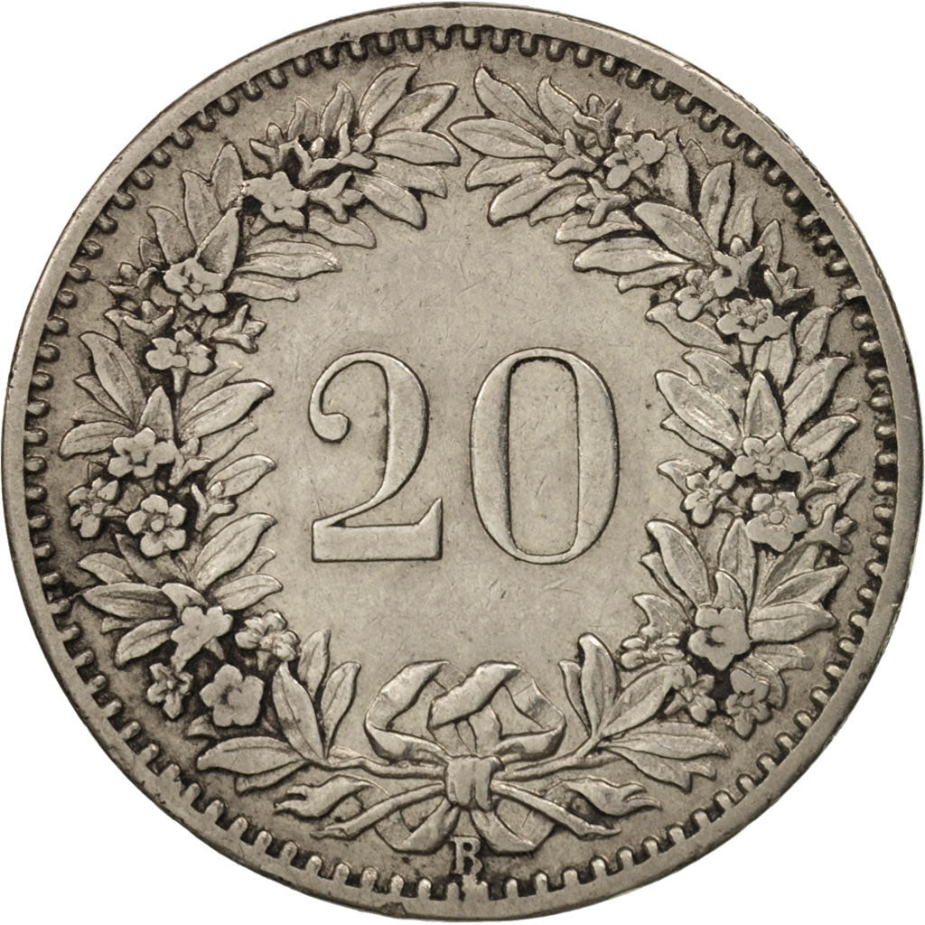 Switzerland, 20 Rappen, 1896, Bern, EF(40-45), Nickel, KM:29