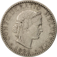 Coin, Switzerland, 20 Rappen, 1891, Bern, EF(40-45), Nickel, KM:29