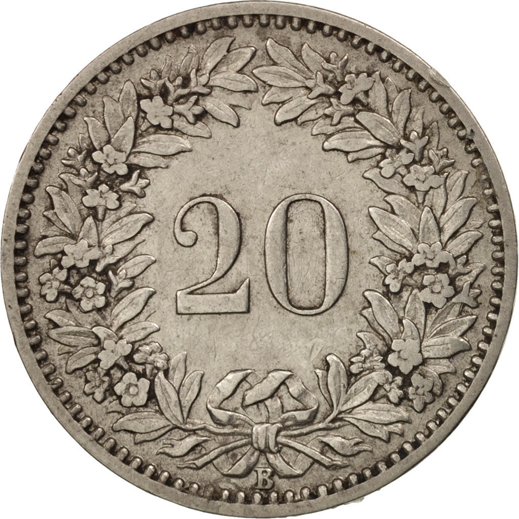 Coin, Switzerland, 20 Rappen, 1891, Bern, EF(40-45), Nickel, KM:29