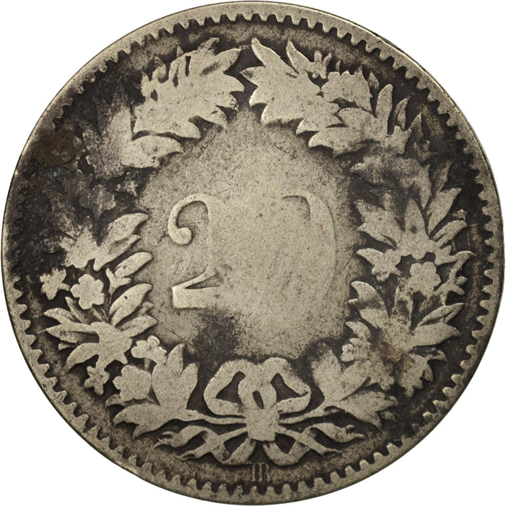 Monnaie, Suisse, 20 Rappen, 1850, Strasbourg, B+, Billon, KM:7