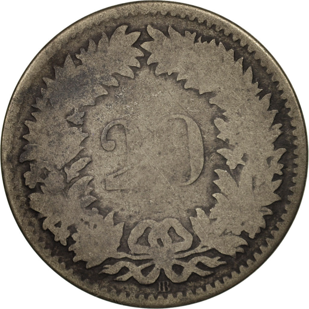 Switzerland, 20 Rappen, 1851, Strasbourg, VG(8-10), Billon, KM:7