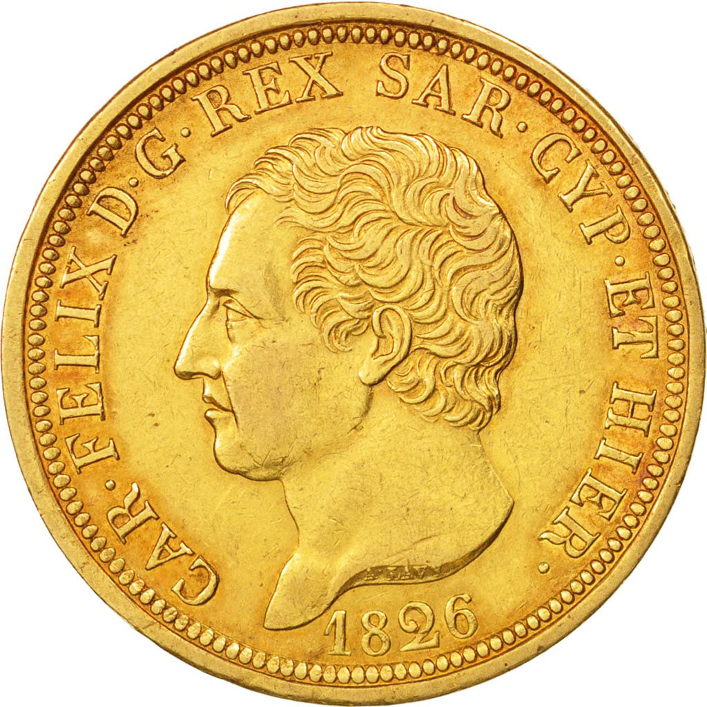 ITALIAN STATES, SARDINIA, Carlo Felice, 80 Lire, 1826, Torino, AU(55-58)