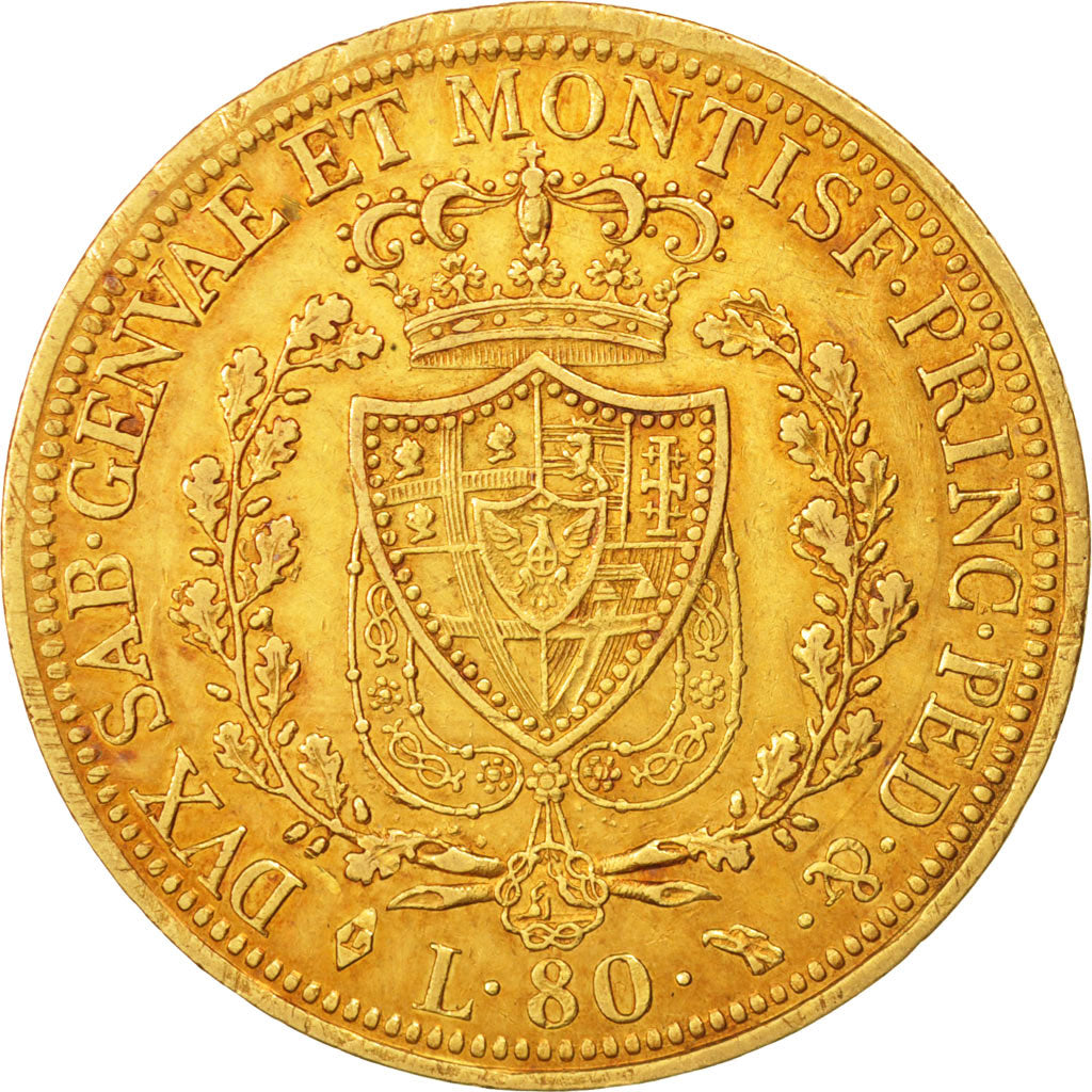 ITALIAN STATES, SARDINIA, Carlo Felice, 80 Lire, 1826, Torino, AU(55-58)
