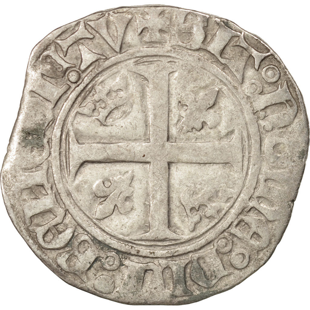 France, Charles VI, Blanc Guénar, Saint-Quentin, TB, Billon, Duplessy:377A