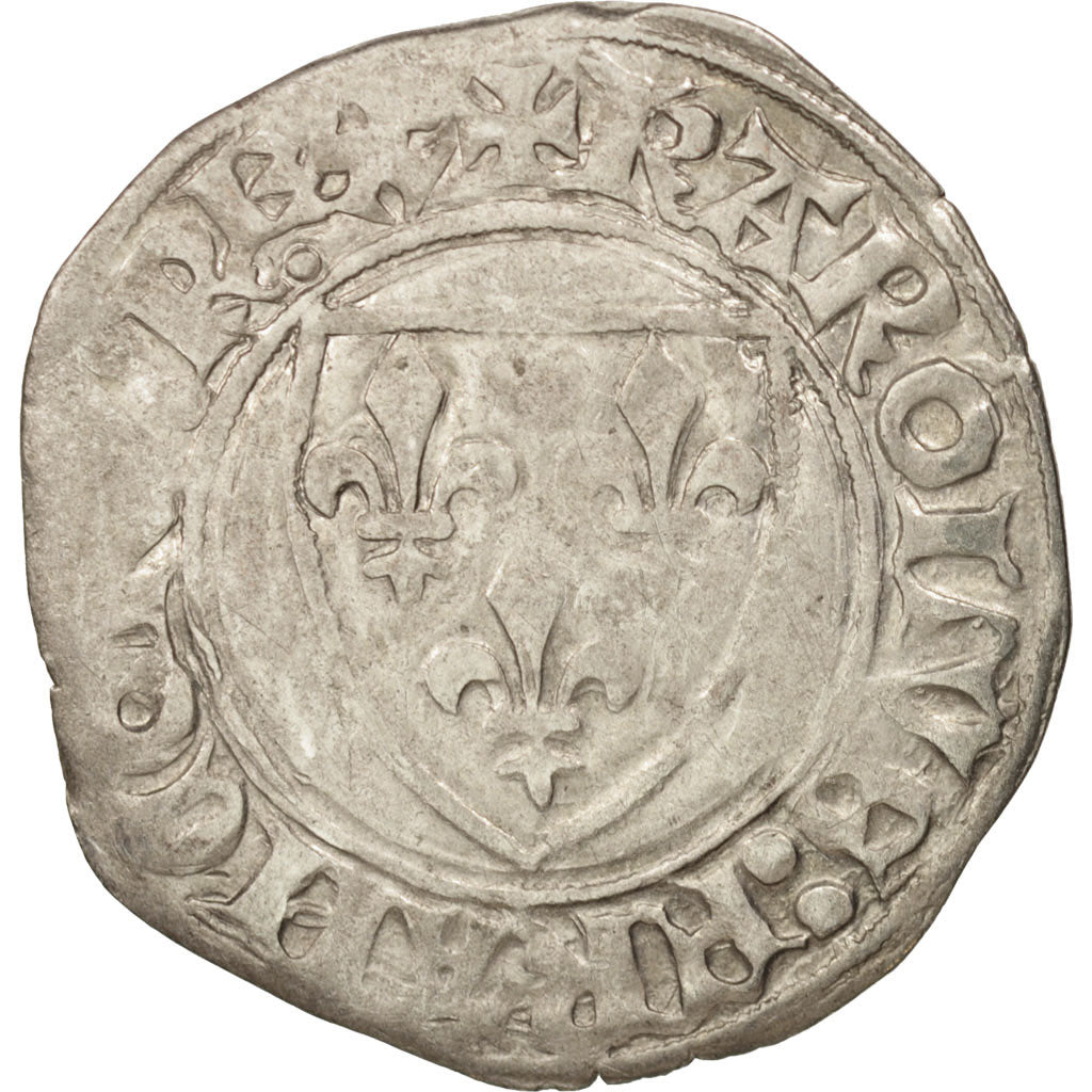France, Charles VI, Blanc Guénar, Saint-Quentin, TB+, Billon, Duplessy:377A