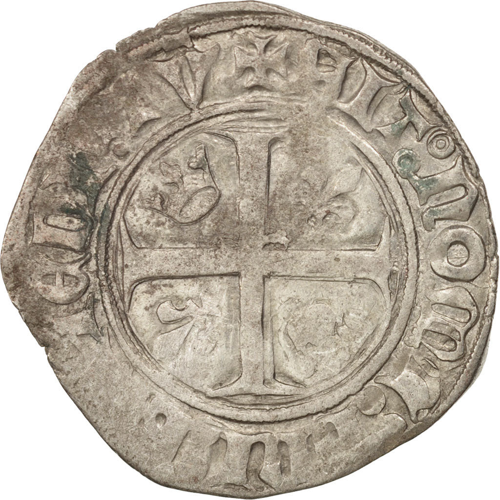 France, Charles VI, Blanc Guénar, Saint-Quentin, TB+, Billon, Duplessy:377A