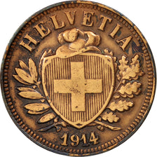 Coin, Switzerland, 2 Rappen, 1914, Bern, AU(50-53), Bronze, KM:4.2