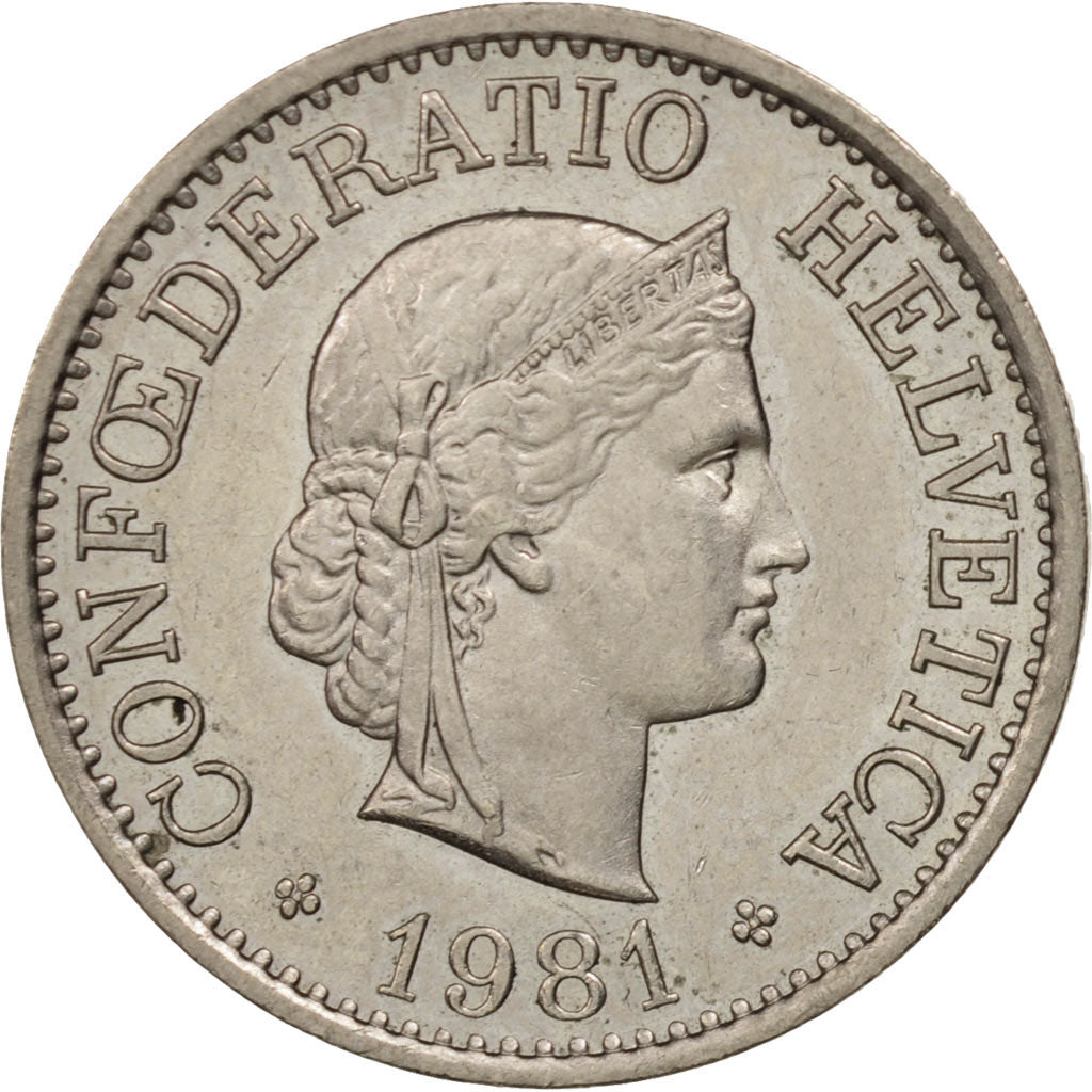 Moneta, Szwajcaria, 10 Rappen, 1981, Bern, MS(63), Miedź-Nikiel, KM:27