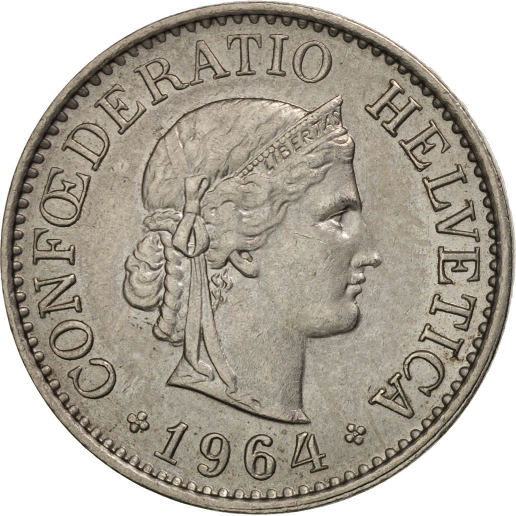 Münze, Schweiz, 10 Rappen, 1964, Bern, VZ+, Copper-nickel, KM:27