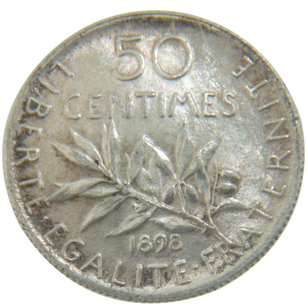 FRANCE, Semeuse, 50 Centimes, 1898, Paris, KM #854, AU(50-53), Silver, 18.1,...