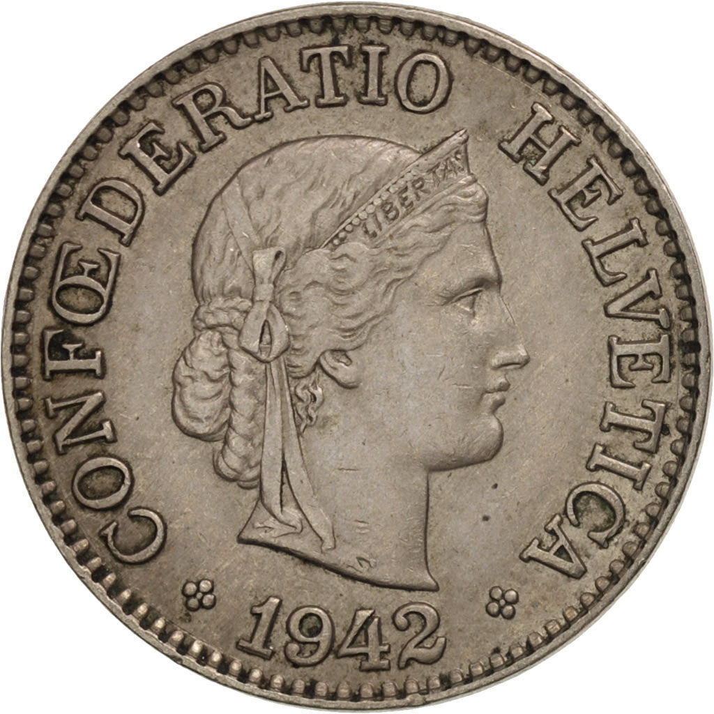 Switzerland, 10 Rappen, 1942, Bern, AU(50-53), Copper-nickel, KM:27