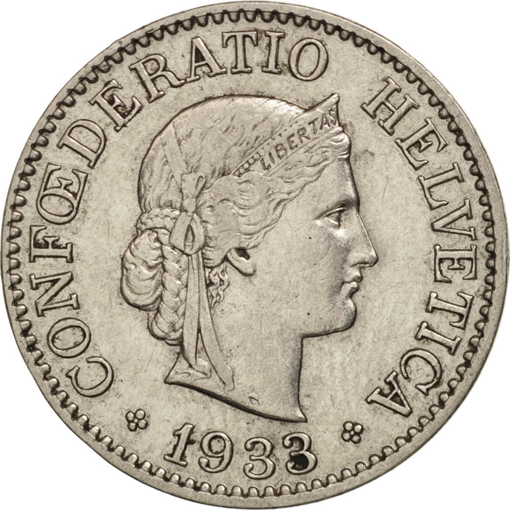 Moneta, Szwajcaria, 10 Rappen, 1933, Bern, EF(40-45), Nikiel, KM:27b