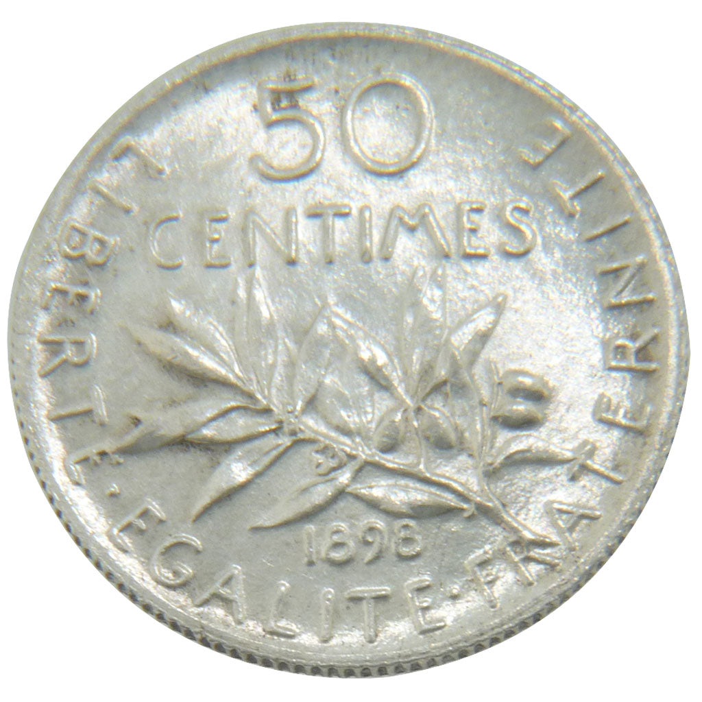 FRANCE, 50 Centimes, 1898, MS(60-62), Silver, Gadoury #420, 2.40