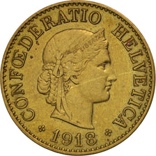 Switzerland, 10 Rappen, 1918, Bern, AU(50-53), Brass, KM:27A