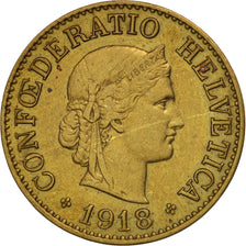 Suisse, 10 Rappen, 1918, Bern, TTB+, Brass, KM:27A