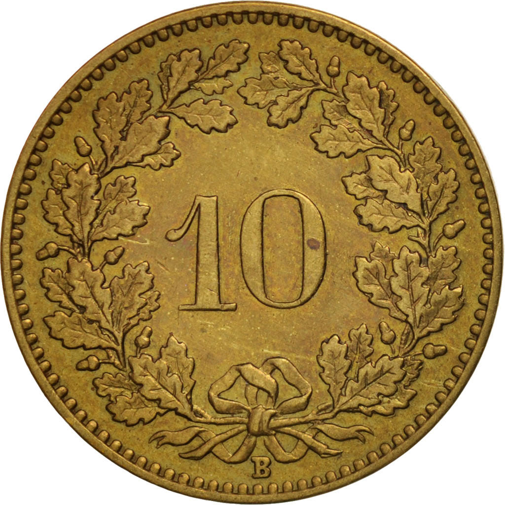 Switzerland, 10 Rappen, 1918, Bern, AU(50-53), Brass, KM:27A