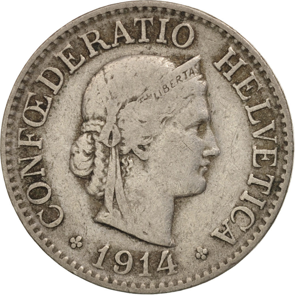 Switzerland, 10 Rappen, 1914, Bern, VF(20-25), Copper-nickel, KM:27