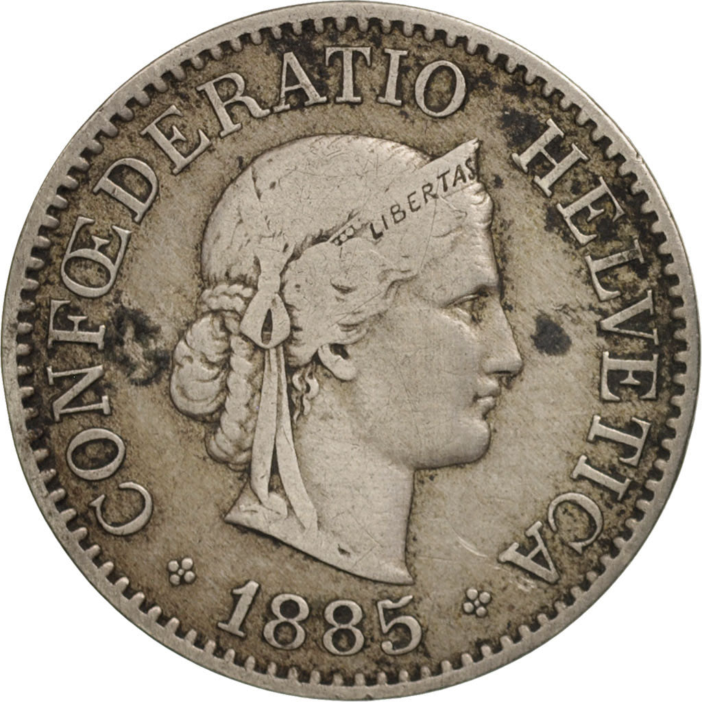 Moneta, Szwajcaria, 10 Rappen, 1885, Bern, VF(20-25), Miedź-Nikiel, KM:27