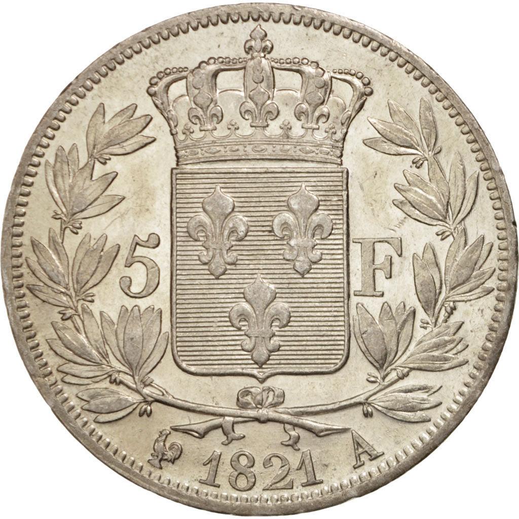 France, Louis XVIII, 5 Francs, 1821, Paris, AU(55-58), Silver, KM:711.1