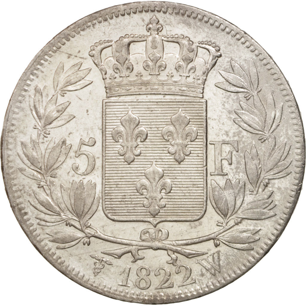 Coin, France, Louis XVIII, Louis XVIII, 5 Francs, 1822, Lille, AU(50-53)