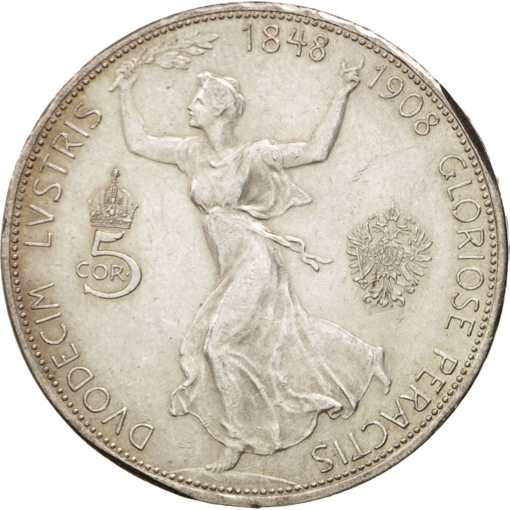 Austria, Franz Joseph I, 5 Corona, 1908, EF(40-45), Silver, KM:2809