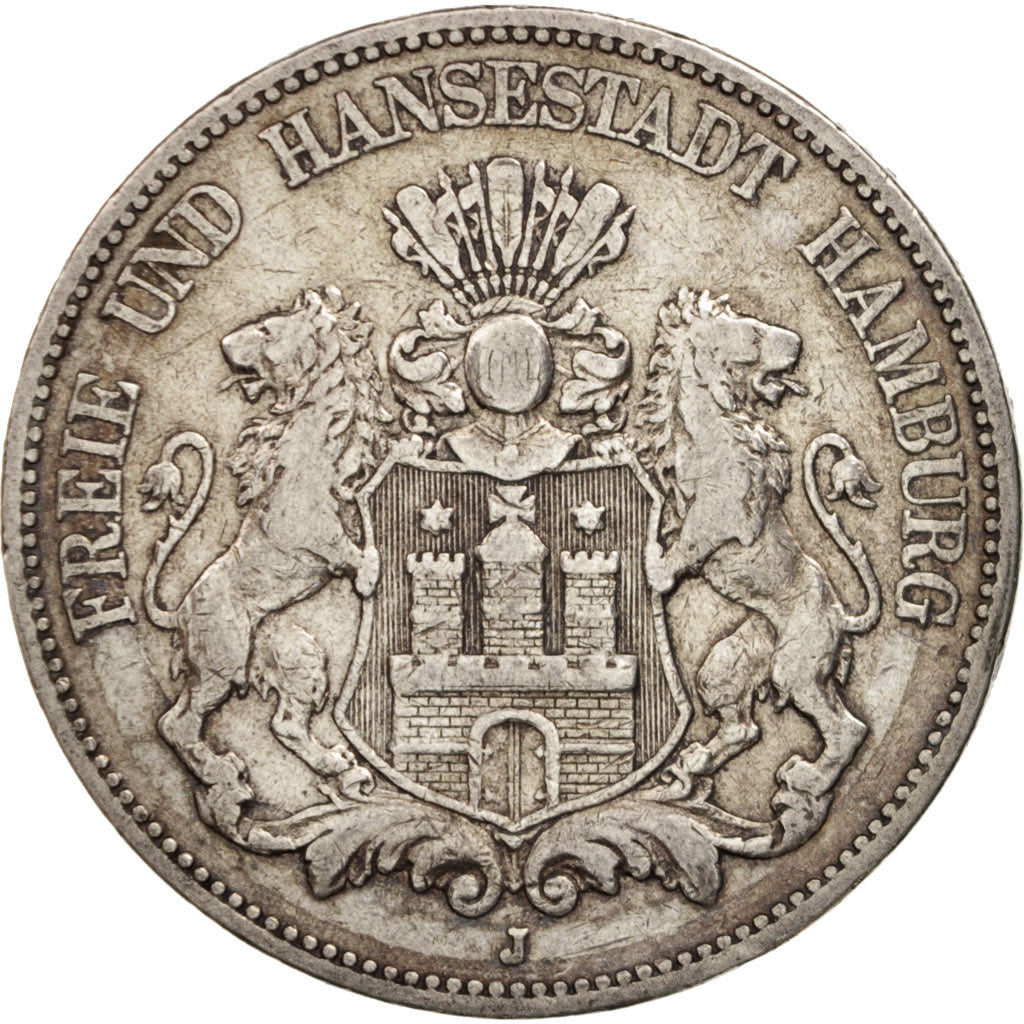 German States, HAMBURG, 5 Mark, 1876, EF(40-45), Silver, KM:598