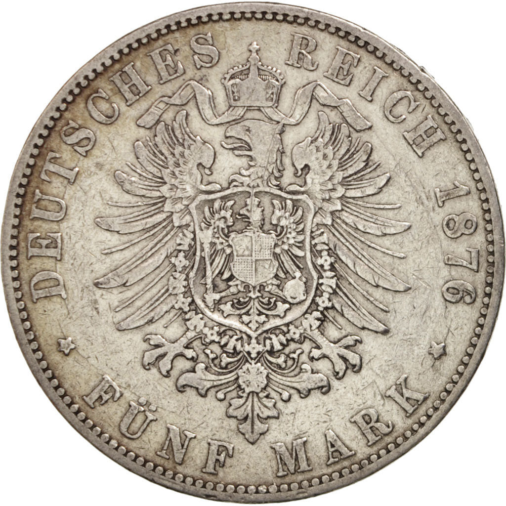 German States, HAMBURG, 5 Mark, 1876, EF(40-45), Silver, KM:598