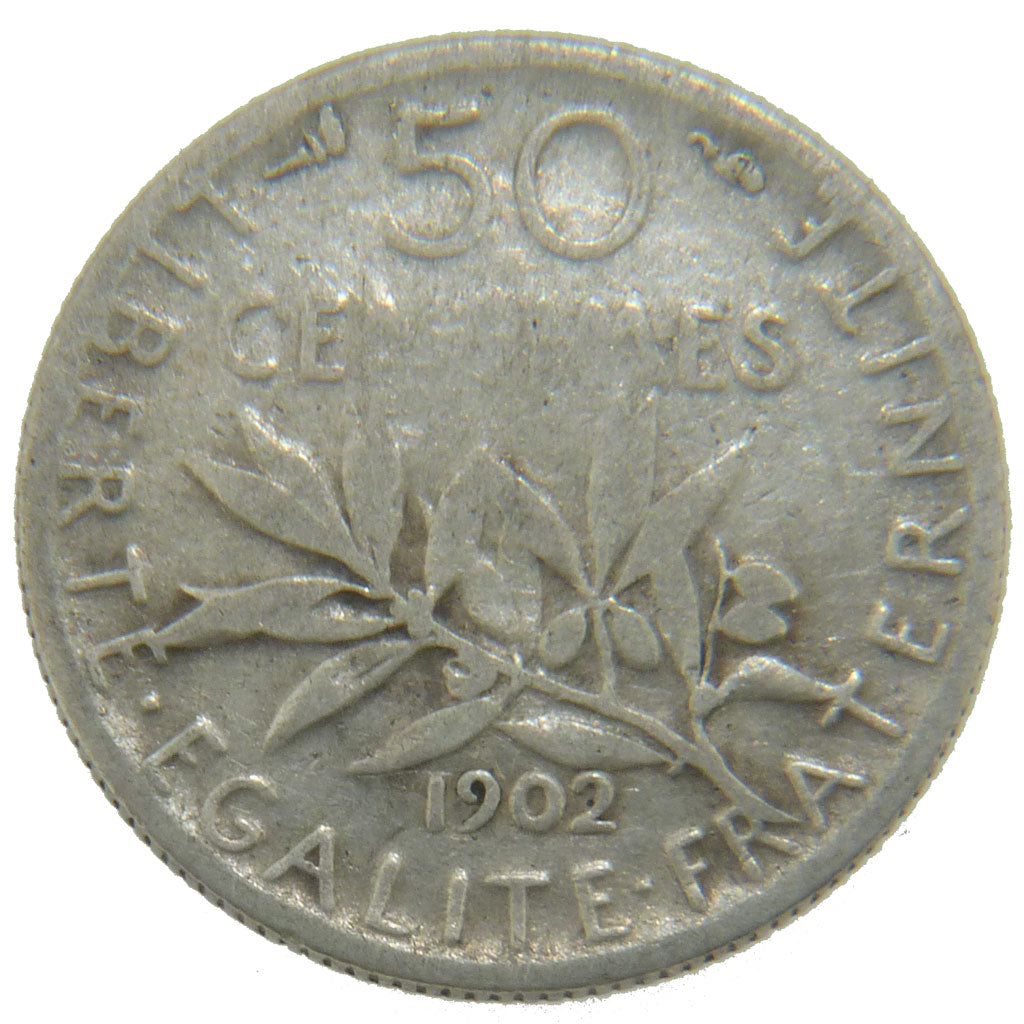 FRANCE, Semeuse, 50 Centimes, 1902, Paris, KM #854, VF(20-25), Silver, 18.1,...