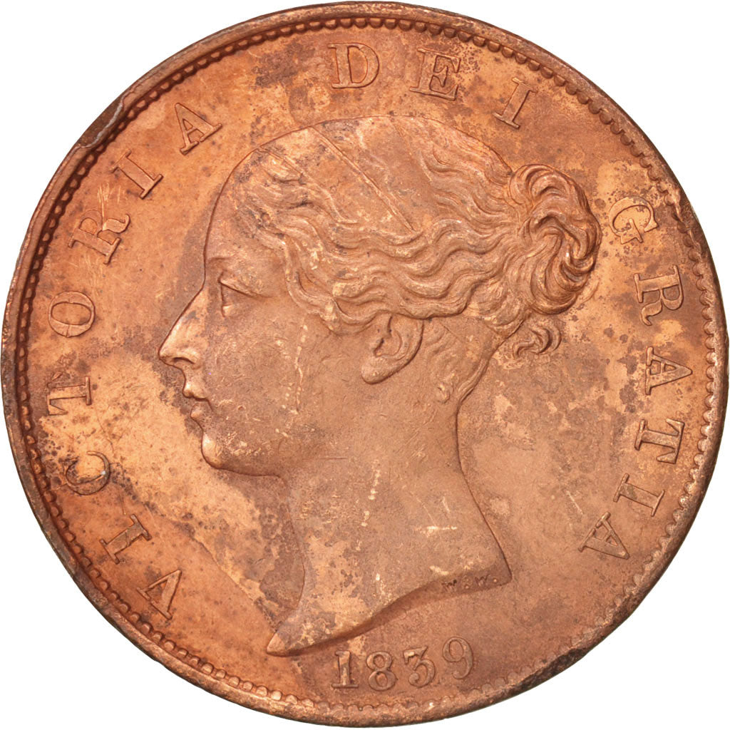 Isle of Man, Victoria, 1/2 Penny, 1839, MS(60-62), Copper, KM:13