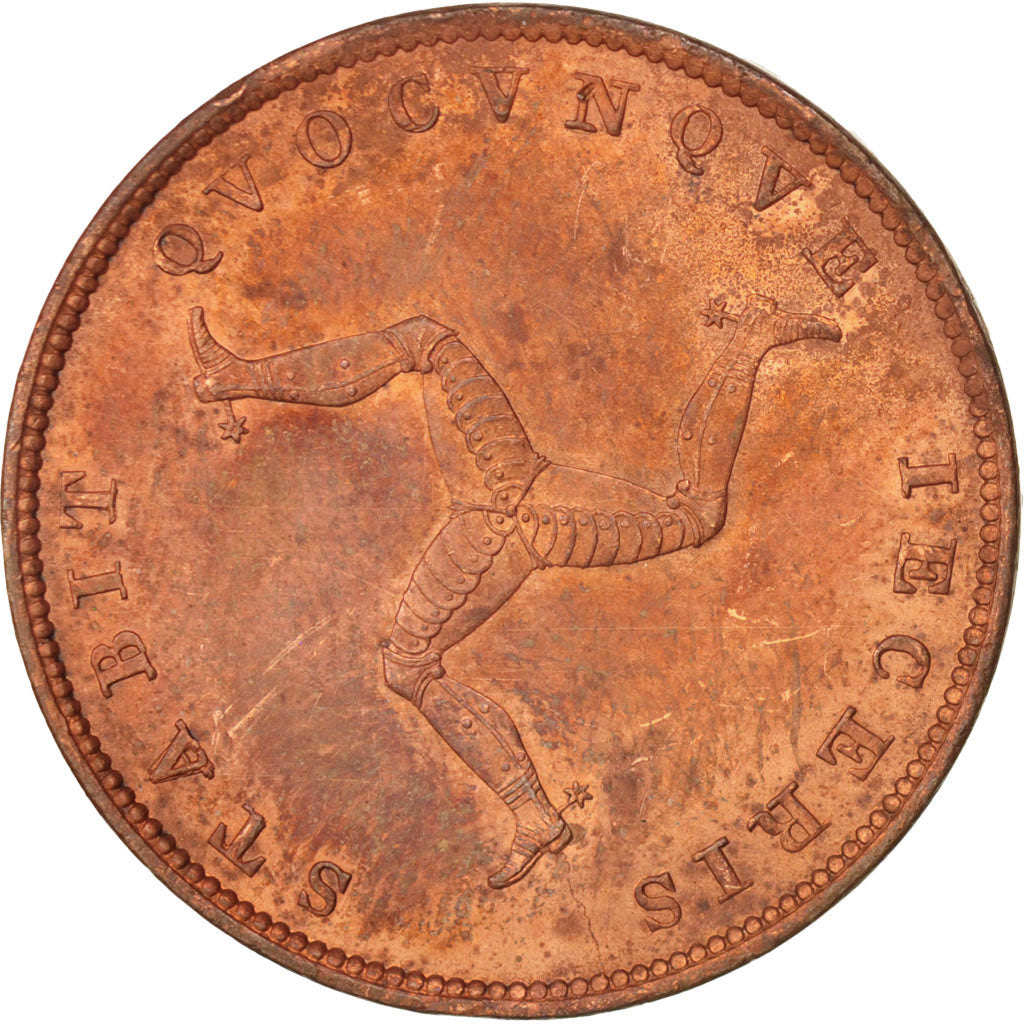 Isle of Man, Victoria, 1/2 Penny, 1839, MS(60-62), Copper, KM:13