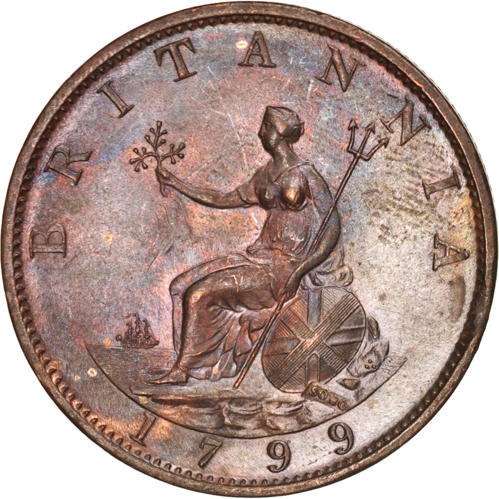 Coin, Great Britain, George III, 1/2 Penny, 1799, MS(60-62), Copper, KM:647