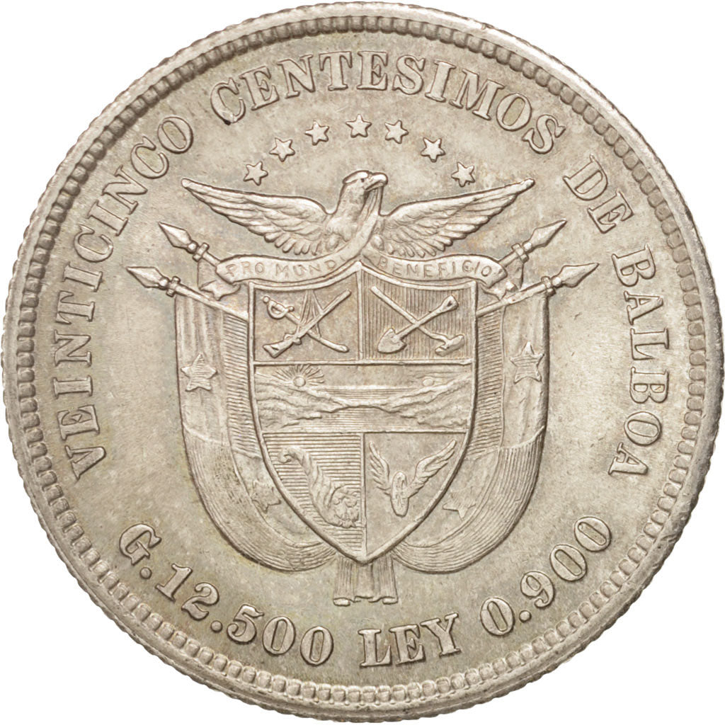 Panama, 25 Centesimos, 1904, MS(60-62), Silver, KM:4