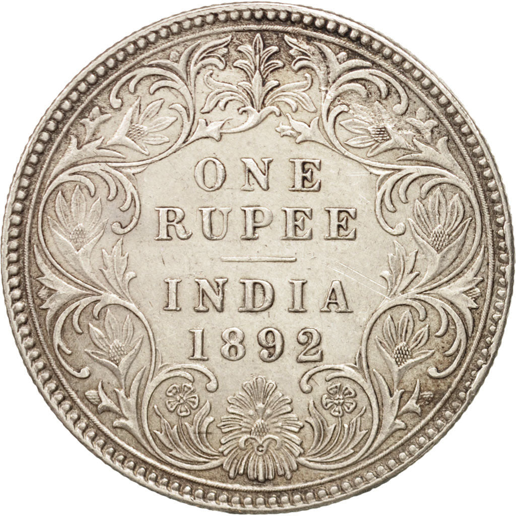 INDIA-BRITISH, Victoria, Rupee, 1892, Calcutta, AU(55-58), Silver, KM:492