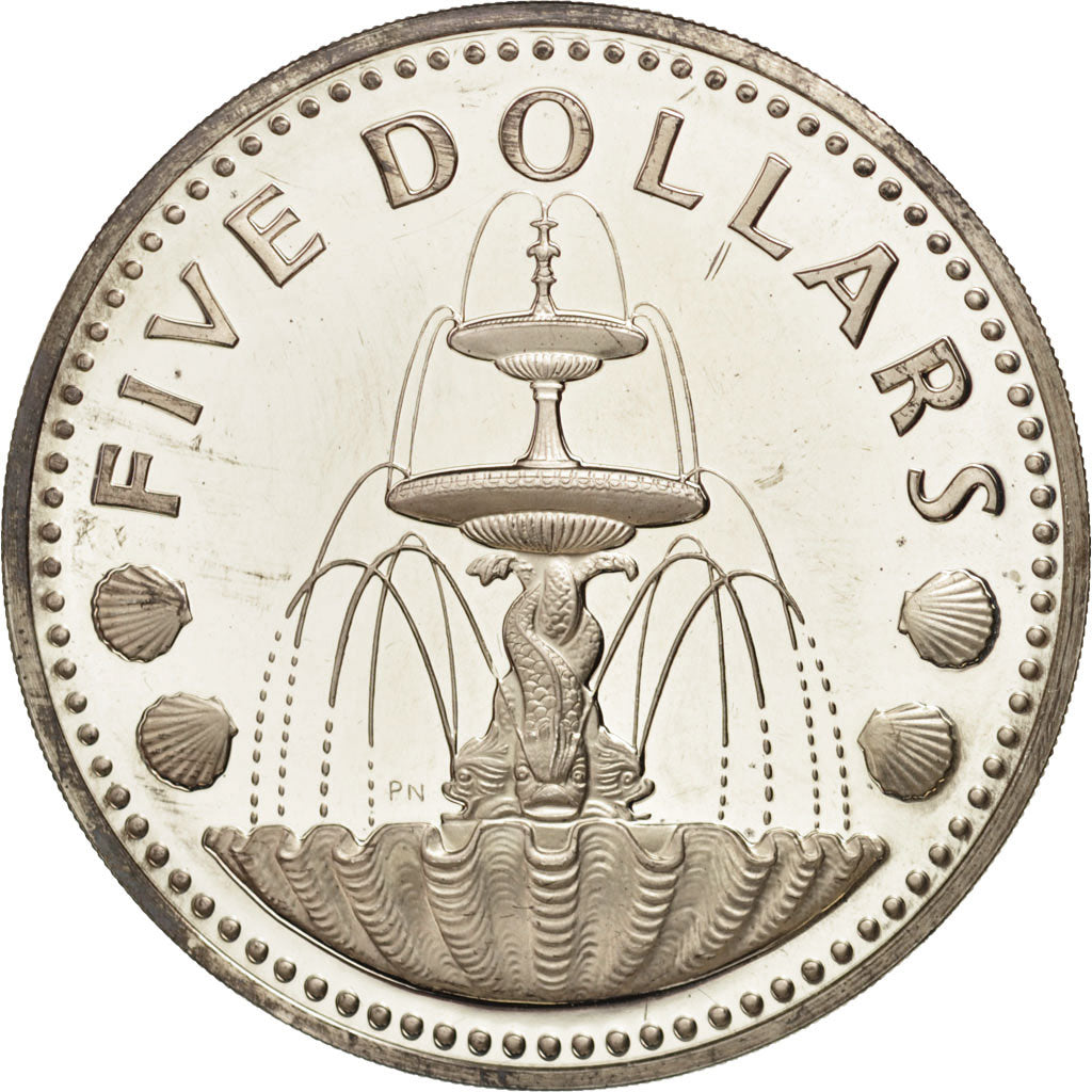 Barbados, 5 Dollars, 1975, Franklin Mint, MS(65-70), Copper-nickel, KM:16