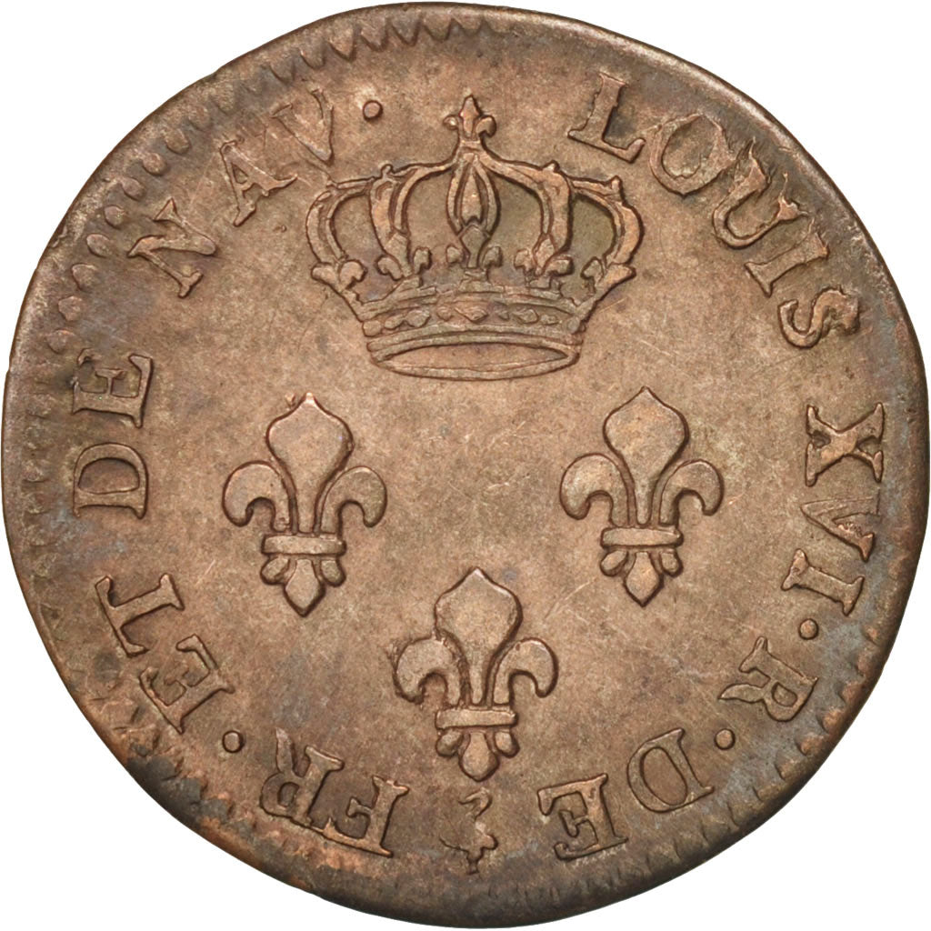 FRENCH GUIANA, 2 Sous, 1789, Paris, EF(40-45), Billon, KM:1, Lecompte:21