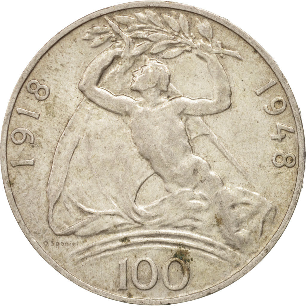 Coin, Czechoslovakia, 100 Korun, 1948, AU(55-58), Silver, KM:27