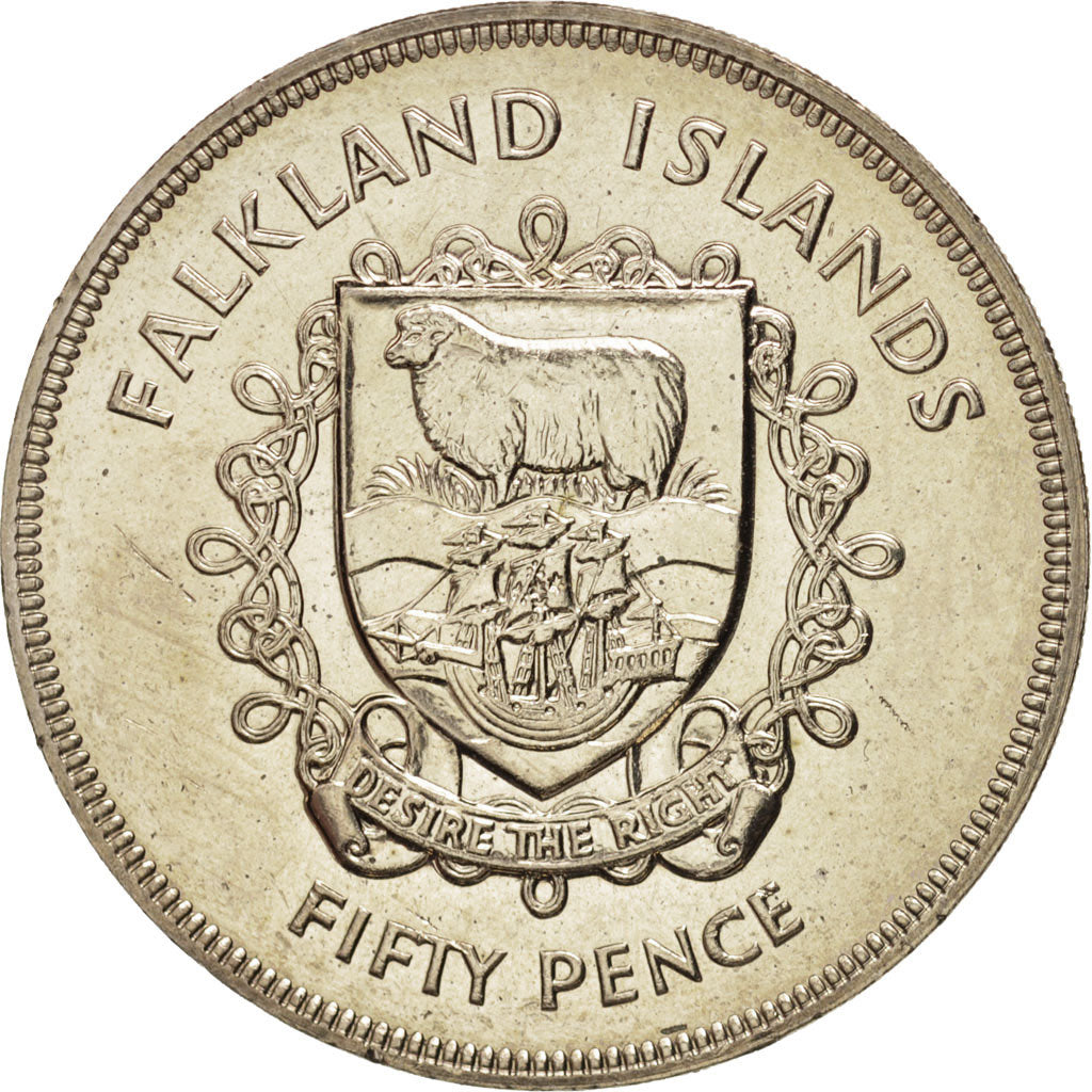 Moneta, Isole Falkland, Elizabeth II, 50 Pence, 1977, SPL, Rame-nichel, KM:10